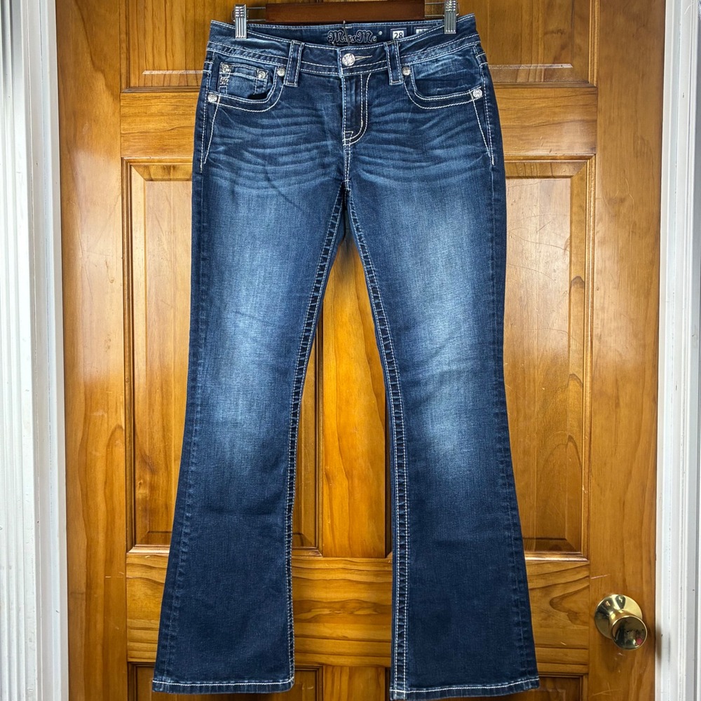 Miss Me Signature Bootcut Jeans Sz 28 Dark Wash Embellished Pockets Western Y2K